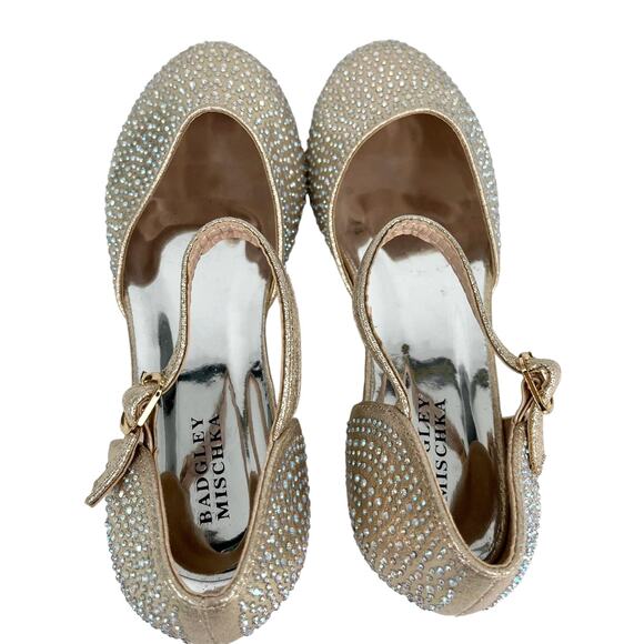 Badgley Mischka Girls Metallic Dress Shoes 3 Rhinestones Light Gold BM84031 - Picture 5 of 14